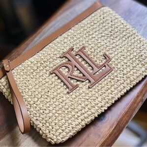 NWT Ralph Lauren Straw Weaved Wristlet Purse